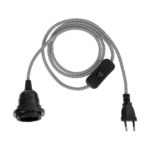 GloboStar® 77668 Μοντέρνο Κρεμαστό Φωτιστικό Ανάρτηση Μονόφωτο 1 x E27 IP2 Μαύρο & Άσπρο Ύφασμα με Μαύρο Πλαστικό - Μ5.8 x Π5.8 x Υ140cm GloboStar® 77668 Μοντέρνο Κρεμαστό Φωτιστικό Ανάρτηση Μονόφωτο 1 x E27 IP2 Μαύρο & Άσπρο Ύφασμα με Μαύρο Πλαστικό - Μ5.8 x Π5.8 x Υ140cm