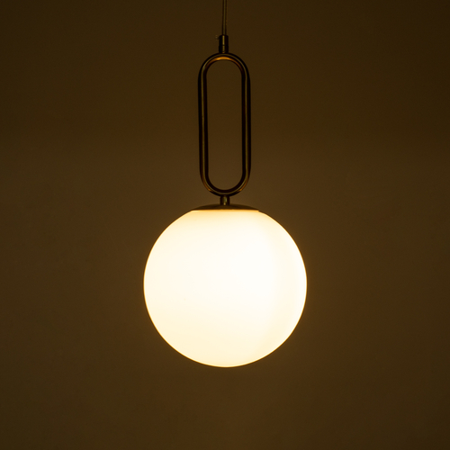 GloboStar® BELLISSIMO 61486 Μοντέρνο Κρεμαστό Φωτιστικό Μπάλα Μονόφωτο 1 x E27 IP20 Λευκό Γυαλί με Χρυσό Μέταλλο - Μ20 x Π20 x Υ42cm