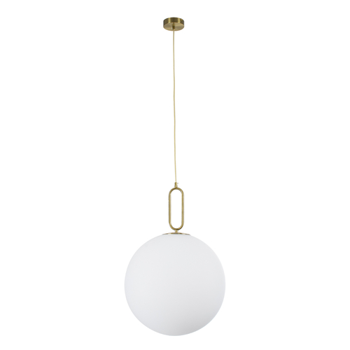 GloboStar® BELLISSIMO 61488 Μοντέρνο Κρεμαστό Φωτιστικό Μπάλα Μονόφωτο 1 x E27 IP20 Λευκό Γυαλί με Χρυσό Μέταλλο - Μ40 x Π40 x Υ62cm
