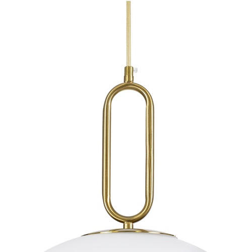 GloboStar® BELLISSIMO 61488 Μοντέρνο Κρεμαστό Φωτιστικό Μπάλα Μονόφωτο 1 x E27 IP20 Λευκό Γυαλί με Χρυσό Μέταλλο - Μ40 x Π40 x Υ62cm
