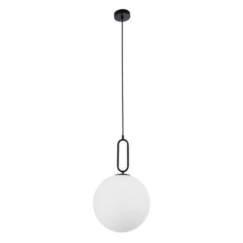 GloboStar® BELLISSIMO 61490 Μοντέρνο Κρεμαστό Φωτιστικό Μπάλα Μονόφωτο 1 x E27 IP20 Λευκό Γυαλί με Μαύρο Μέταλλο - Μ30 x Π30 x Υ52cm