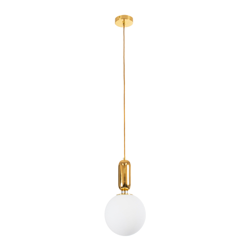GloboStar® ESTETICO 61492 Μοντέρνο Κρεμαστό Φωτιστικό Μπάλα Μονόφωτο 1 x E27 IP20 Λευκό Γυαλί με Χρυσό Μέταλλο - Μ20 x Π20 x Υ38cm