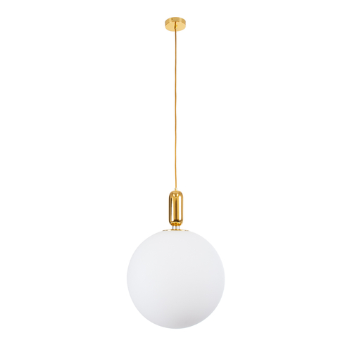 GloboStar® ESTETICO 61494 Μοντέρνο Κρεμαστό Φωτιστικό Μπάλα Μονόφωτο 1 x E27 IP20 Λευκό Γυαλί με Χρυσό Μέταλλο - Μ40 x Π40 x Υ58cm