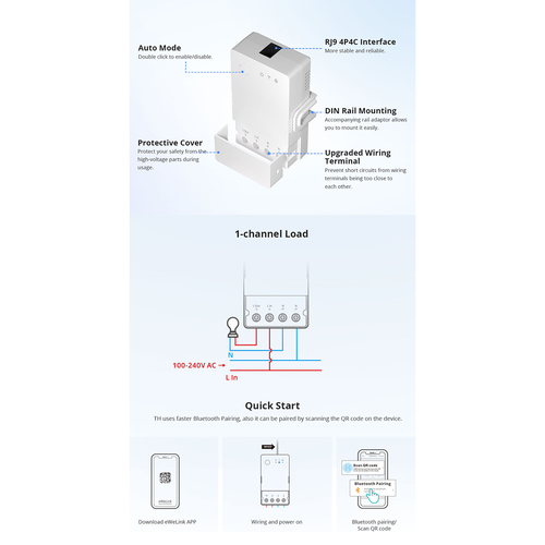 GloboStar® 80082 SONOFF THR320 TH ORIGIN Smart LAN & WiFi 2.4GHz Temperature and Humidity Control AC 100-240V Max 20A