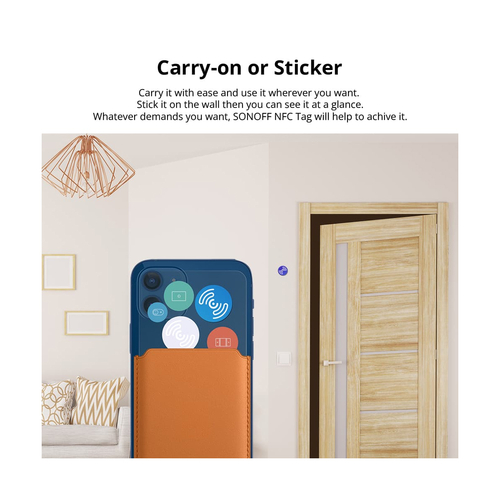 GloboStar® 80100 SONOFF 2 x PAIR NFC Tag Tap to Trigger Tap to Start Your Smart Life Carry-on or Sticker One Scene/NFC