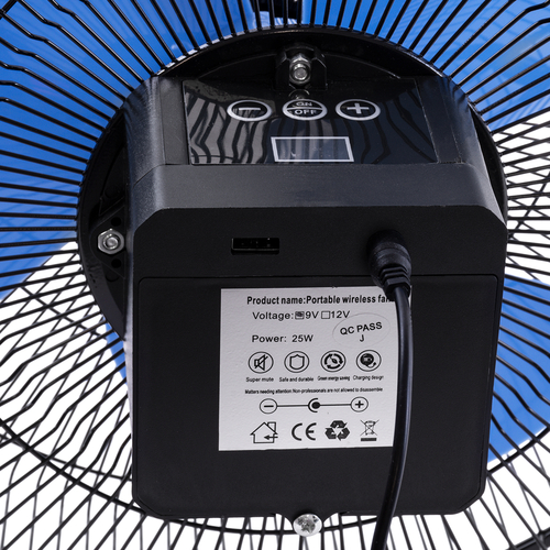 GloboStar® SOLARO-FAN 85351 Solar Fan Αυτόνομος Ηλιακός Επιδαπέδιος Ανεμιστήρας 25W 2 Λειτουργιών Ρεύματος με AC 220-240V ή με Φωτοβολταϊκό Panel 9V 12W & Επαναφορτιζόμενη Μπαταρία Li-ion 7.4V 4400mAh - 12 Ταχύτητες - Ενσωματωμένο USB 2.0 Charger Συσκευών - IP20 - Μ42 x Π20 x Υ35cm - Μαύρο & Μπλε - 2 Years Warranty