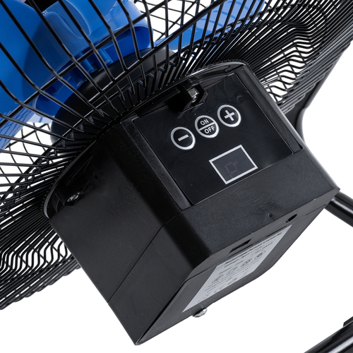 GloboStar® SOLARO-FAN 85351 Solar Fan Αυτόνομος Ηλιακός Επιδαπέδιος Ανεμιστήρας 25W 2 Λειτουργιών Ρεύματος με AC 220-240V ή με Φωτοβολταϊκό Panel 9V 12W & Επαναφορτιζόμενη Μπαταρία Li-ion 7.4V 4400mAh - 12 Ταχύτητες - Ενσωματωμένο USB 2.0 Charger Συσκευών - IP20 - Μ42 x Π20 x Υ35cm - Μαύρο & Μπλε - 2 Years Warranty