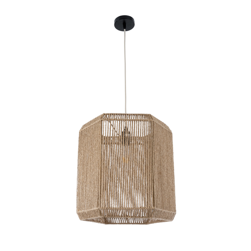 GloboStar® CAYMAN 00519 Boho Κρεμαστό Φωτιστικό Πλέγμα Μονόφωτο 1 x E27 IP20 Μπεζ Σχοινί - Μ40 x Π40 x Υ40cm