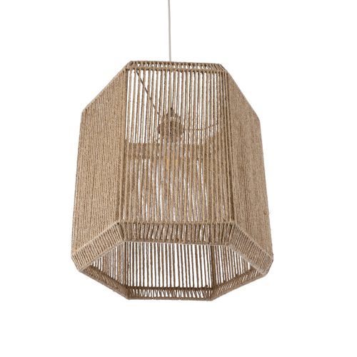 GloboStar® CAYMAN 00519 Boho Κρεμαστό Φωτιστικό Πλέγμα Μονόφωτο 1 x E27 IP20 Μπεζ Σχοινί - Μ40 x Π40 x Υ40cm