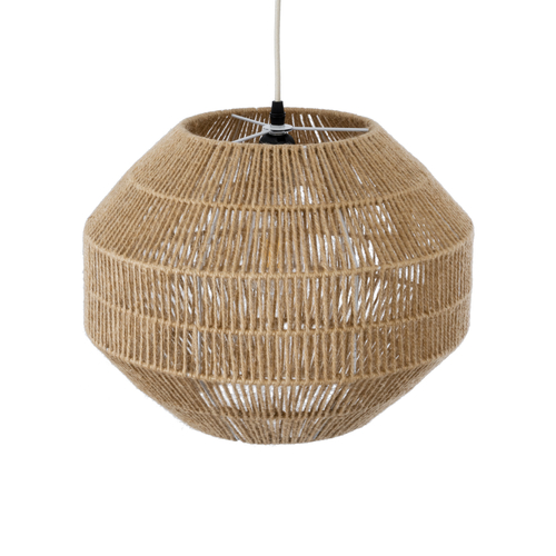 GloboStar® CAYMAN 00522 Boho Κρεμαστό Φωτιστικό Πλέγμα Μονόφωτο 1 x E27 IP20 Μπεζ Σχοινί - Μ40 x Π40 x Υ30cm