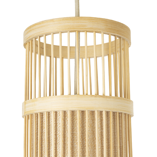 GloboStar® HIBISCUS 01937 Boho Κρεμαστό Φωτιστικό Πλέγμα Μονόφωτο 1 x E27 IP20 Μπεζ Ξύλο - Μ13 x Π13 x Υ35cm