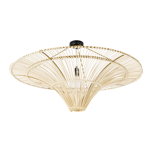 GloboStar® PALERMO 02153 Boho Φωτιστικό Οροφής Πλέγμα Μονόφωτο 1 x E27 IP20 Μπεζ Ξύλο - Μ100 x Π100 x Υ55cm