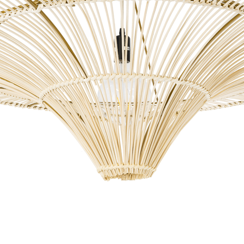 GloboStar® PALERMO 02153 Boho Φωτιστικό Οροφής Πλέγμα Μονόφωτο 1 x E27 IP20 Μπεζ Ξύλο - Μ100 x Π100 x Υ55cm