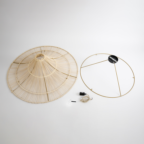 GloboStar® PALERMO 02153 Boho Φωτιστικό Οροφής Πλέγμα Μονόφωτο 1 x E27 IP20 Μπεζ Ξύλο - Μ100 x Π100 x Υ55cm