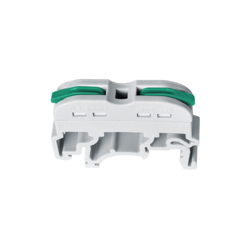 GloboStar® FAST-CONNECT 69902 Μονή Κλέμα Ράγας Ταχείας Σύνδεσης & Διακλάδωσης Καλωδίων για Ηλεκτρολογικούς Πίνακες - 1 x Είσοδος & 1 x Έξοδος με Συμβατή Διατομή Καλωδίων 0.2mm² έως 4mm² - 600V 32A Max - Μ4.5 x Π1 x Υ3.2cm - Γκρι & Πράσινο - Πακέτο 10 Τεμαχίων - 5 Years Warranty