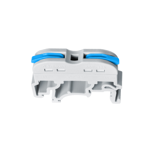 GloboStar® FAST-CONNECT 69903 Μονή Κλέμα Ράγας Ταχείας Σύνδεσης & Διακλάδωσης Καλωδίων για Ηλεκτρολογικούς Πίνακες - 1 x Είσοδος & 1 x Έξοδος με Συμβατή Διατομή Καλωδίων 0.2mm² έως 4mm² - 600V 32A Max - Μ4.5 x Π1 x Υ3.2cm - Γκρι & Μπλε - Πακέτο 10 Τεμαχίων - 5 Years Warranty