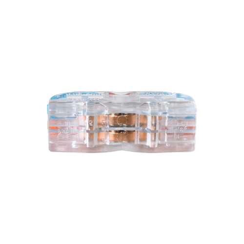 GloboStar® FAST-CONNECT 69907 Διπλή Κλέμα Ταχείας Σύνδεσης & Διακλάδωσης Καλωδίων - 2 x Είσοδοι & 2 x Έξοδοι με Συμβατή Διατομή Καλωδίων 0.08mm² έως 2.5mm² - 250V/4KV 32A Max - Μ2 x Π4 x Υ1.5cm - Διάφανο με Πορτοκαλί & Μπλε - Πακέτο 5 Τεμαχίων - 5 Years Warranty