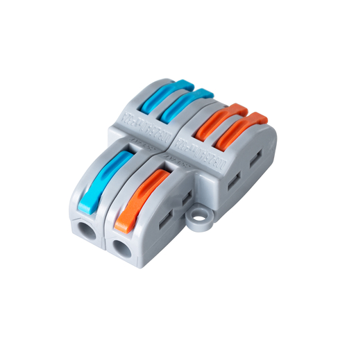 GloboStar® FAST-CONNECT 69913 Διπλή σε Τετραπλή Κλέμα Ταχείας Σύνδεσης & Διακλάδωσης Καλωδίων - 2 x Είσοδοι & 4 x Έξοδοι με Συμβατή Διατομή Καλωδίων 0.08mm² έως 2.5mm² - 250V/4KV 32A Max - Μ2.6 x Π4 x Υ1.5cm - Γκρι με Πορτοκαλί & Μπλε - Πακέτο 5 Τεμαχίων - 5 Years Warranty