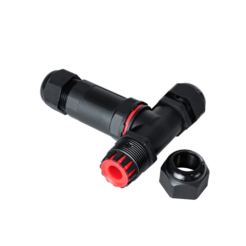 GloboStar® FAST-CONNECT 69917 Τριπλός Τ Αδιάβροχος IP68 Σύνδεσμος Ταχείας Σύνδεσης & Διακλάδωσης Καλωδίων - 1 x Είσοδος & 2 x Έξοδος - Εσωτερική Τριπλή Κλέμα με Συμβατή Διατομή Καλωδίων 3 x 0.5mm² έως 3 x 4mm² - 450V 24A Max - Μ10 x Π10 x Υ3cm - Μαύρο - 5 Years Warranty