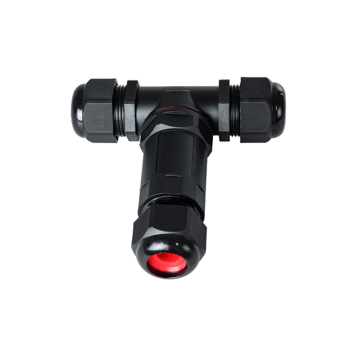 GloboStar® FAST-CONNECT 69917 Τριπλός Τ Αδιάβροχος IP68 Σύνδεσμος Ταχείας Σύνδεσης & Διακλάδωσης Καλωδίων - 1 x Είσοδος & 2 x Έξοδος - Εσωτερική Τριπλή Κλέμα με Συμβατή Διατομή Καλωδίων 3 x 0.5mm² έως 3 x 4mm² - 450V 24A Max - Μ10 x Π10 x Υ3cm - Μαύρο - 5 Years Warranty