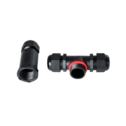 GloboStar® FAST-CONNECT 69917 Τριπλός Τ Αδιάβροχος IP68 Σύνδεσμος Ταχείας Σύνδεσης & Διακλάδωσης Καλωδίων - 1 x Είσοδος & 2 x Έξοδος - Εσωτερική Τριπλή Κλέμα με Συμβατή Διατομή Καλωδίων 3 x 0.5mm² έως 3 x 4mm² - 450V 24A Max - Μ10 x Π10 x Υ3cm - Μαύρο - 5 Years Warranty