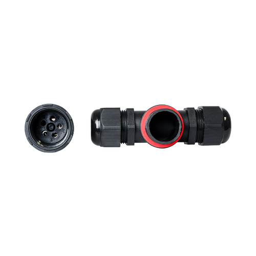 GloboStar® FAST-CONNECT 69917 Τριπλός Τ Αδιάβροχος IP68 Σύνδεσμος Ταχείας Σύνδεσης & Διακλάδωσης Καλωδίων - 1 x Είσοδος & 2 x Έξοδος - Εσωτερική Τριπλή Κλέμα με Συμβατή Διατομή Καλωδίων 3 x 0.5mm² έως 3 x 4mm² - 450V 24A Max - Μ10 x Π10 x Υ3cm - Μαύρο - 5 Years Warranty