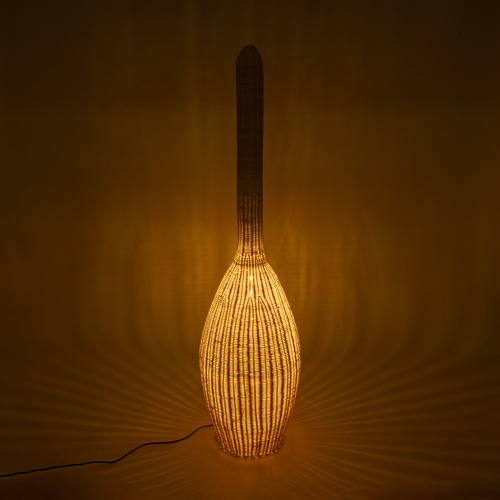 GloboStar® PARADIS 01845 Boho Επιδαπέδιο Φωτιστικό Μονόφωτο 1 x E27 IP20 Μπεζ Ξύλο - Μ40 x Π40 x Υ150cm