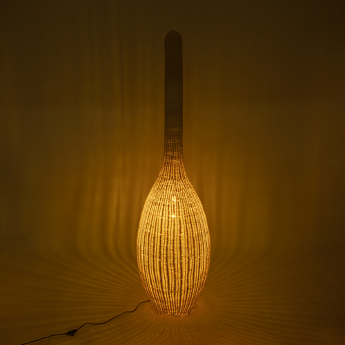 GloboStar® PARADIS 01846 Boho Επιδαπέδιο Φωτιστικό Μονόφωτο 1 x E27 IP20 Μπεζ Ξύλο - Μ50 x Π50 x Υ180cm