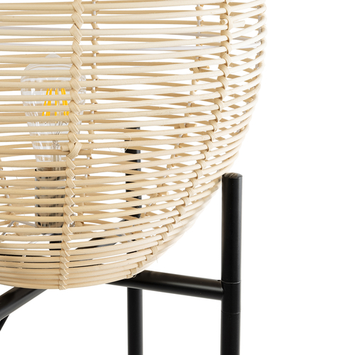 GloboStar® NERINA 02015 Boho Επιδαπέδιο Φωτιστικό Μονόφωτο 1 x E27 IP20 Μαύρο Μέταλλο με Μπεζ Ξύλο - Μ40 x Π40 x Υ115cm