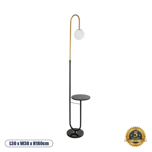 GloboStar® CORDELIA 02024 Μοντέρνο Επιδαπέδιο Φωτιστικό Μονόφωτο 1 x E27 IP20 Μαύρο & Χρυσό Αλουμίνιο, Λευκό Γυαλί με Μαύρο Μάρμαρο - Μ30 x Π38 x Υ180cm GloboStar® CORDELIA 02024 Μοντέρνο Επιδαπέδιο Φωτιστικό Μονόφωτο 1 x E27 IP20 Μαύρο & Χρυσό Αλουμίνιο, Λευκό Γυαλί με Μαύρο Μάρμαρο - Μ30 x Π38 x Υ180cm