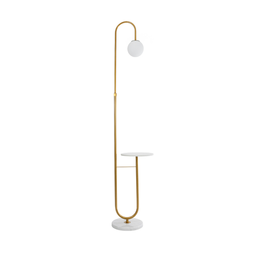 GloboStar® CORDELIA 02025 Μοντέρνο Επιδαπέδιο Φωτιστικό Μονόφωτο 1 x E27 IP20 Χρυσό Αλουμίνιο, Λευκό Γυαλί με Λευκό Μάρμαρο - Μ30 x Π38 x Υ180cm