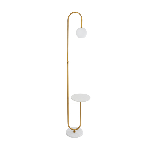 GloboStar® CORDELIA 02025 Μοντέρνο Επιδαπέδιο Φωτιστικό Μονόφωτο 1 x E27 IP20 Χρυσό Αλουμίνιο, Λευκό Γυαλί με Λευκό Μάρμαρο - Μ30 x Π38 x Υ180cm