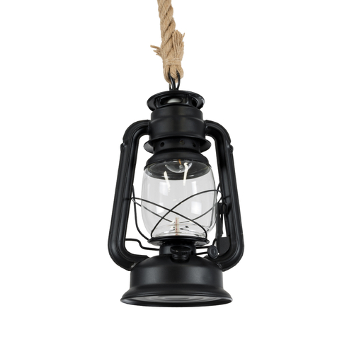 GloboStar® BARBAROSSA 01704 Vintage Κρεμαστό Φωτιστικό Ανάρτηση Μονόφωτο 1 x E27 IP20 Μαύρο Μέταλλο, Διάφανο Γυαλί με Μπεζ Σχοινί - Μ18 x Π18 x Υ28cm