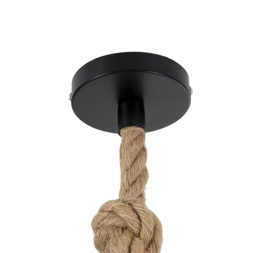 GloboStar® BARBAROSSA 01704 Vintage Κρεμαστό Φωτιστικό Ανάρτηση Μονόφωτο 1 x E27 IP20 Μαύρο Μέταλλο, Διάφανο Γυαλί με Μπεζ Σχοινί - Μ18 x Π18 x Υ28cm