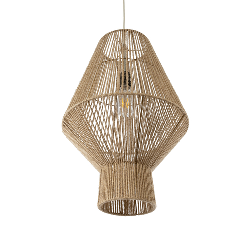 GloboStar® CAYMAN 01853 Boho Κρεμαστό Φωτιστικό Πλέγμα Μονόφωτο 1 x E27 IP20 Μπεζ Σχοινί - Μ40 x Π40 x Υ60cm
