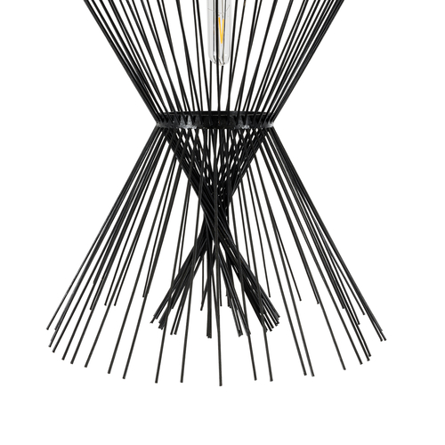 GloboStar® YOSHI 01929 Boho Κρεμαστό Φωτιστικό Πλέγμα Μονόφωτο 1 x E27 IP20 Μαύρο Ξύλο - Μ35 x Π35 x Υ60cm