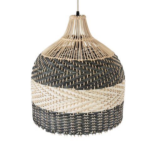 GloboStar® BARBADOS 01944 Boho Κρεμαστό Φωτιστικό Καμπάνα Μονόφωτο 1 x E27 IP20 Μπεζ & Χακί Ξύλο - Μ40 x Π40 x Υ45cm
