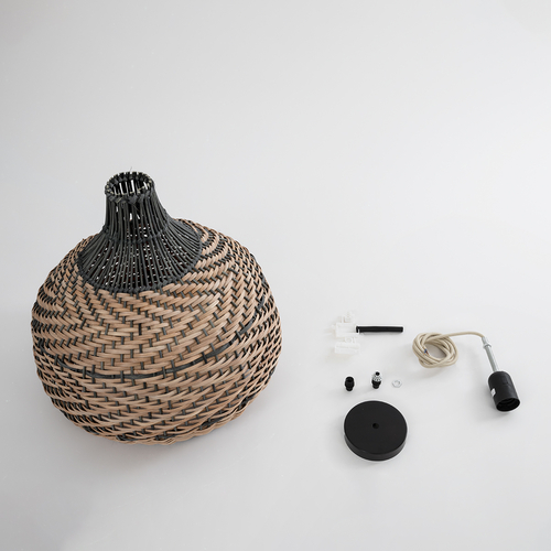 GloboStar® SEYCHELLES 01948 Boho Κρεμαστό Φωτιστικό Καμπάνα Μονόφωτο 1 x E27 IP20 Μπεζ, Χακί & Καφέ Ξύλο - Μ40 x Π40 x Υ40cm