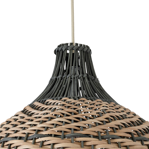 GloboStar® SEYCHELLES 01948 Boho Κρεμαστό Φωτιστικό Καμπάνα Μονόφωτο 1 x E27 IP20 Μπεζ, Χακί & Καφέ Ξύλο - Μ40 x Π40 x Υ40cm