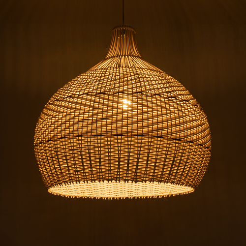 GloboStar® SANTACRUZ 01951 Boho Κρεμαστό Φωτιστικό Καμπάνα Μονόφωτο 1 x E27 IP20 Μπεζ & Καφέ Ξύλο - Μ60 x Π60 x Υ60cm