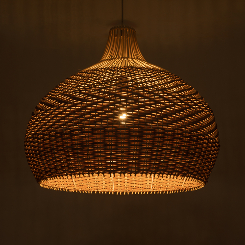 GloboStar® PANAMA 01953 Boho Κρεμαστό Φωτιστικό Καμπάνα Μονόφωτο 1 x E27 IP20 Καφέ & Μπεζ Ξύλο - Μ60 x Π60 x Υ60cm