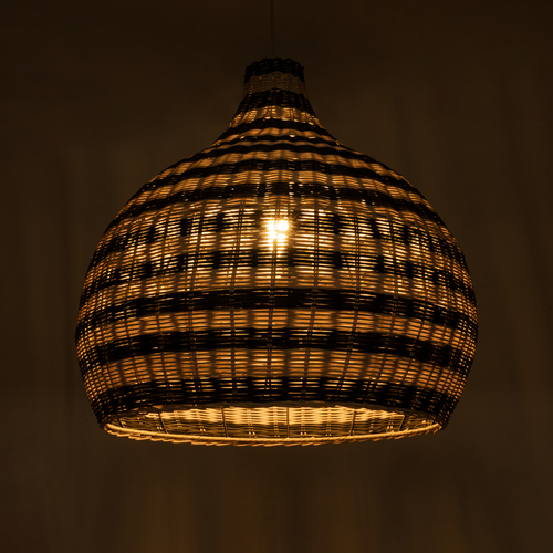 GloboStar® JAMAICA 01955 Boho Κρεμαστό Φωτιστικό Καμπάνα Μονόφωτο 1 x E27 IP20 Μπεζ & Χακί Ξύλο - Μ60 x Π60 x Υ60cm