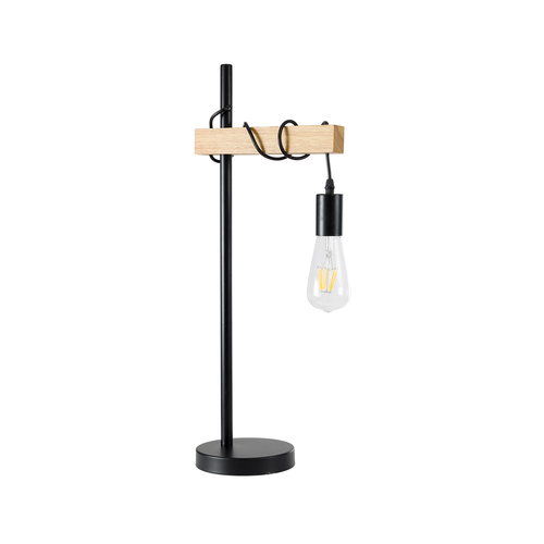 GloboStar® MINDELO 02032 Μοντέρνο Επιτραπέζιο Φωτιστικό Μονόφωτο 1 x E27 AC220-240V IP20 - Μ25 x Π15 x Υ60cm - Μαύρο Μεταλλικό Σώμα με Μπεζ Ξύλινη Βάση