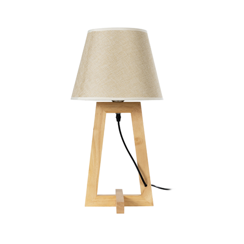 GloboStar® TAKIKO 02042 Μοντέρνο Επιτραπέζιο Φωτιστικό Μονόφωτο 1 x E27 AC220-240V IP20 - Φ25 x Υ48cm - Μπεζ Ξύλινη Βάση & Μπεζ Πλεκτό Καπέλο