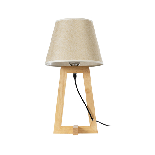 GloboStar® TAKIKO 02042 Μοντέρνο Επιτραπέζιο Φωτιστικό Μονόφωτο 1 x E27 AC220-240V IP20 - Φ25 x Υ48cm - Μπεζ Ξύλινη Βάση & Μπεζ Πλεκτό Καπέλο