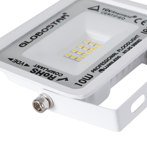 GloboStar® ATLAS 61405 Επαγγελματικός Προβολέας LED 10W 1200lm 120° AC 220-240V - Αδιάβροχος IP67 - Μ10 x Π2 x Υ8cm - Λευκό - Φυσικό Λευκό 4500K - LUMILEDS Chips - TÜV Rheinland Certified - 5 Years Warranty