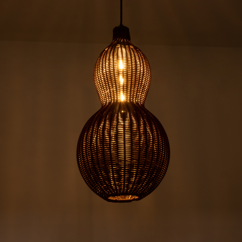 GloboStar® KINGSTOWN 02169 Boho Κρεμαστό Φωτιστικό Πλέγμα Μονόφωτο 1 x E27 IP20 Καφέ Ξύλο - Μ30 x Π30 x Υ60cm