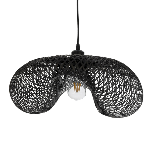 GloboStar® MEXICO 02201 Boho Κρεμαστό Φωτιστικό Πλέγμα Μονόφωτο 1 x E27 IP20 Μαύρο Ξύλο - Μ65 x Π45 x Υ18cm