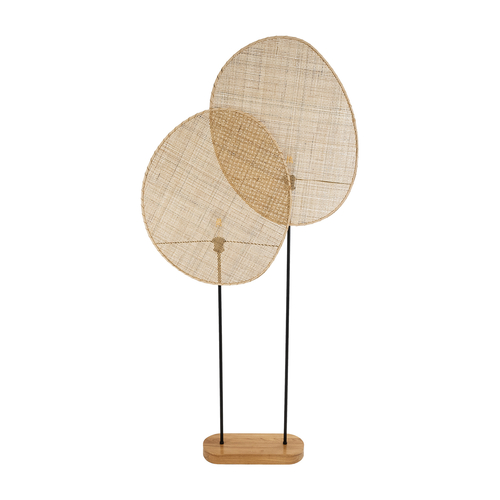 GloboStar® AZUL 02232 Boho Επιδαπέδιο Φωτιστικό Διφωτο 2 x E27 IP20 Μπεζ Ξύλο με Μαύρο Μέταλλο - Μ90 x Π17 x Υ170cm
