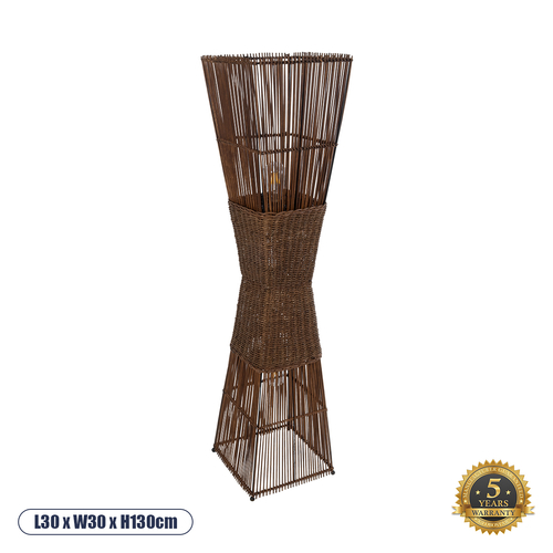 GloboStar® PALMA 02275 Boho Επιδαπέδιο Φωτιστικό Δίφωτο 2 x E27 IP20 Καφέ Ξύλο - Μ30 x Π30 x Υ130cm